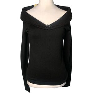 NWT Ann Taylor Black Small Angora Silk Cashmere Blend Embellished Sweater Top